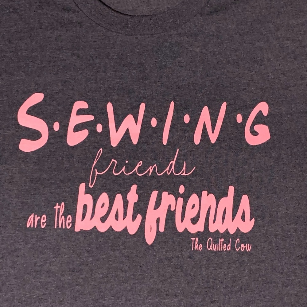 The Quilted Cow XL Gray T-Shirt with Pink Sewing Friends Print